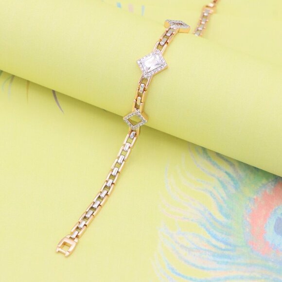 "Elegant Rose Gold+Silver Geometric Stone Bracelet, XPBL0846 - Picture 4 of 13